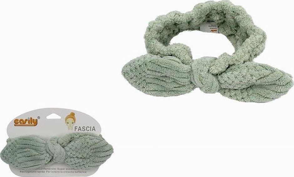 FASCIA PER CAPELLI DOCCIA SHAMPOO TRUCCO SPUGNA CON FIOCCO ANNODATO VERDE 79614 - 2