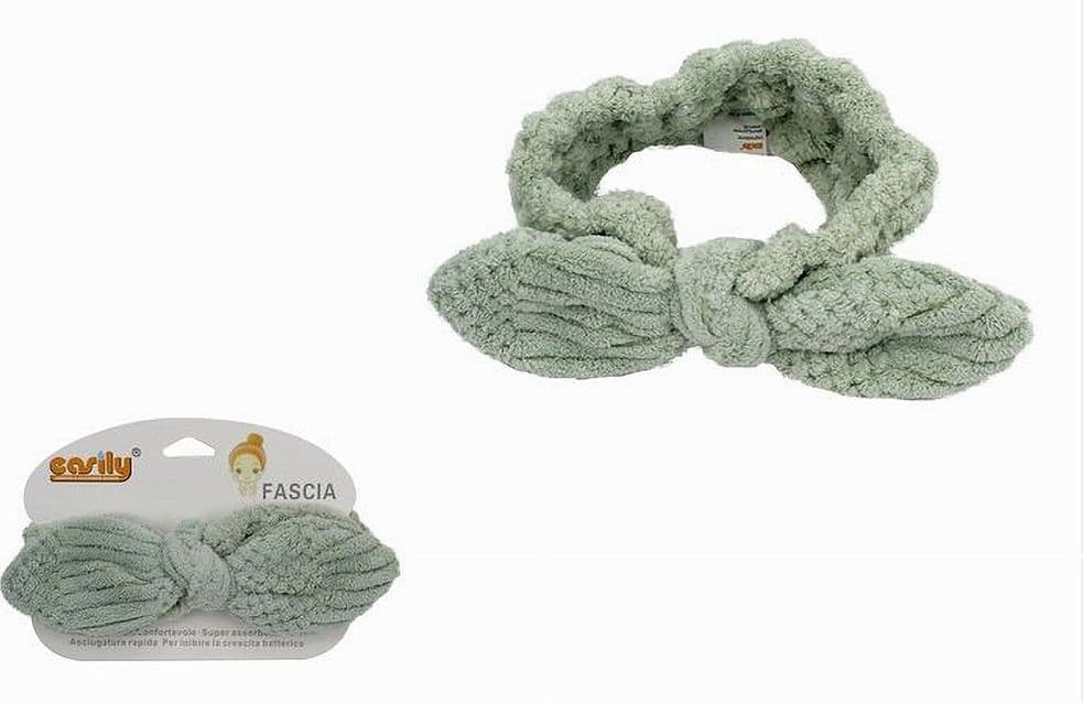 FASCIA PER CAPELLI DOCCIA SHAMPOO TRUCCO SPUGNA CON FIOCCO ANNODATO VERDE 79614 - 2