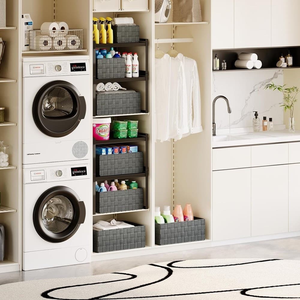 SET 3PZ SCATOLA PORTA OGGETTI TESSUTO INTRECCIATO CONTENITORI GRIGIO SCURO 79056 - 7
