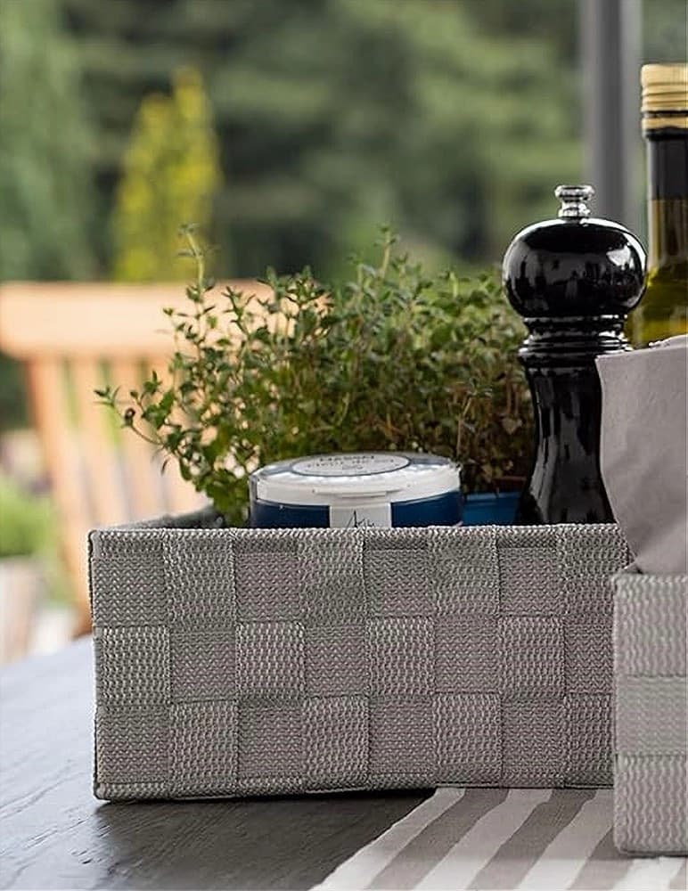 PORTAOGGETTI ORGANIZER BAGNO CAMERA CUCINA TESSUTO GRIGIO CHIARO 19X14X9CM 79006 - 4