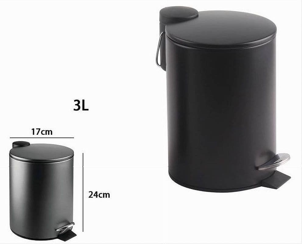 PATTUMIERA ACCIAIO A PEDALE 3 LT BIDONE CESTINO SPAZZATURA BAGNO CASA NERO 87453 - 2