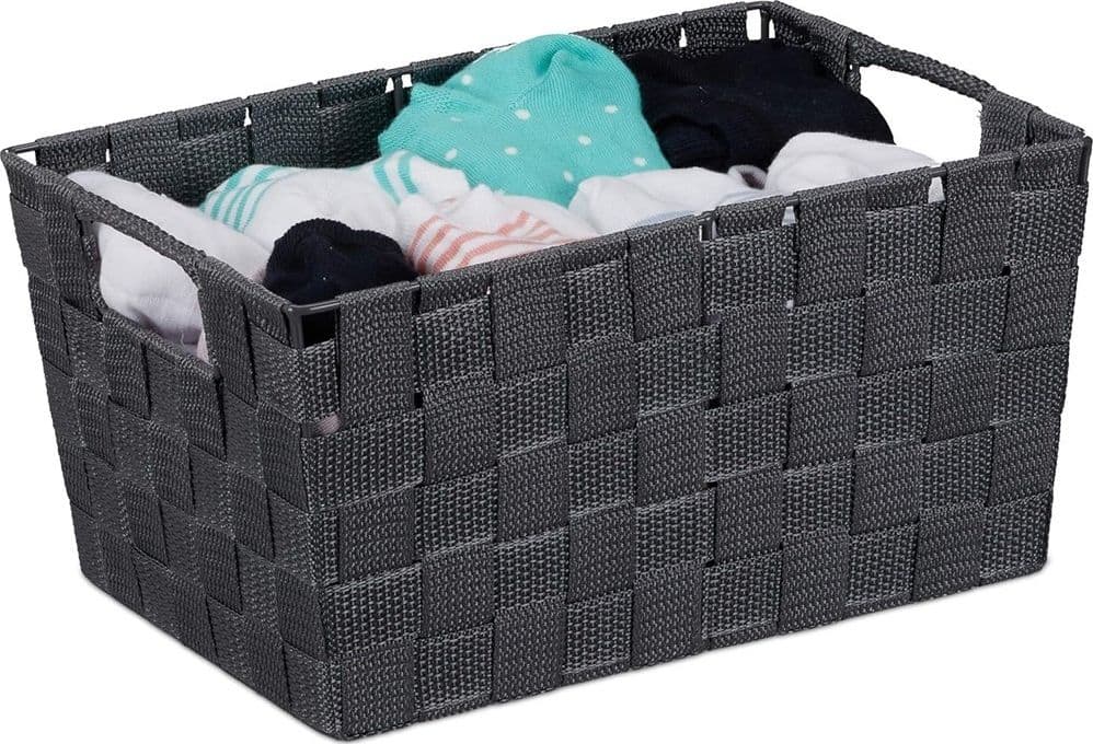 PORTAOGGETTI CESTO IN TESSUTO INTRECCIATO 38X26X13CM MANIGLIE GRIGIO SCURO 79032 - 3
