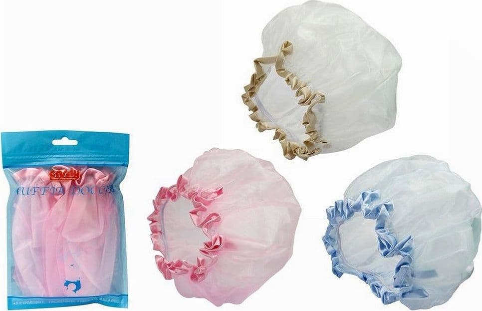 SET 2 CUFFIE CUFFIA PER DOCCIA BAGNO ELASTICO CON BORDINO PROTEGGE CAPELLI 79478 - 2