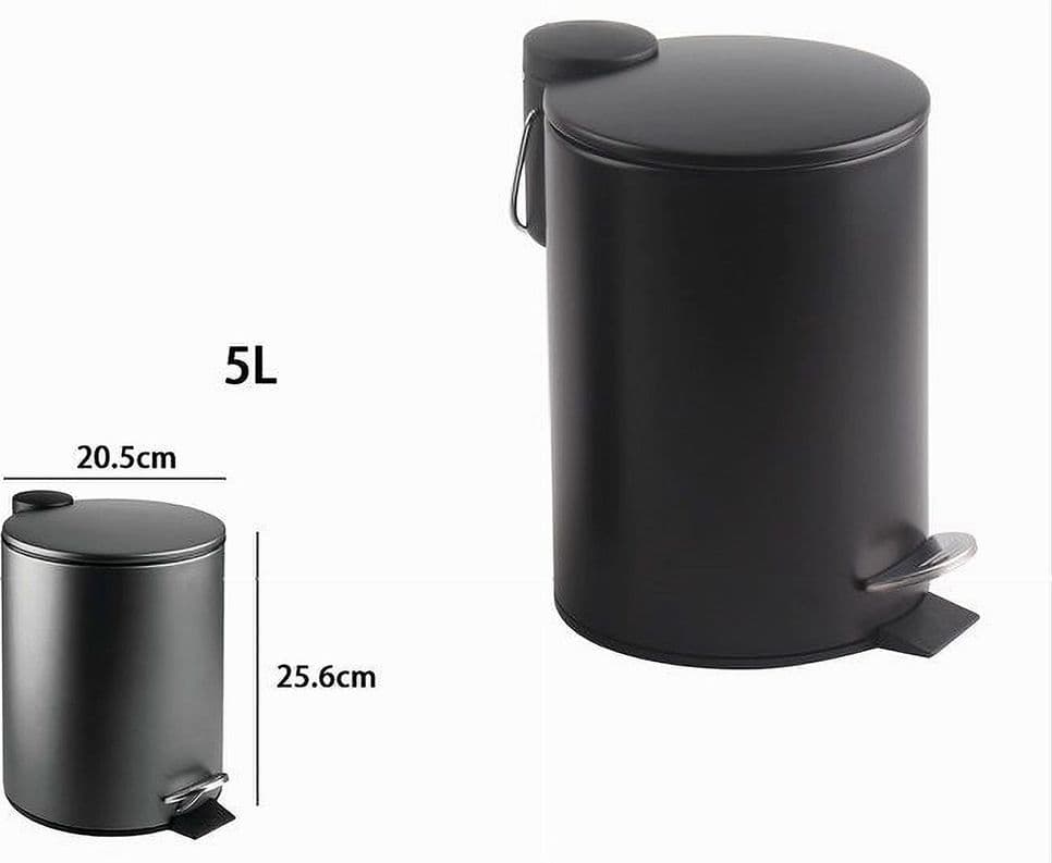 PATTUMIERA ACCIAIO A PEDALE 5 LT BIDONE CESTINO SPAZZATURA BAGNO CASA NERO 87454 - 2
