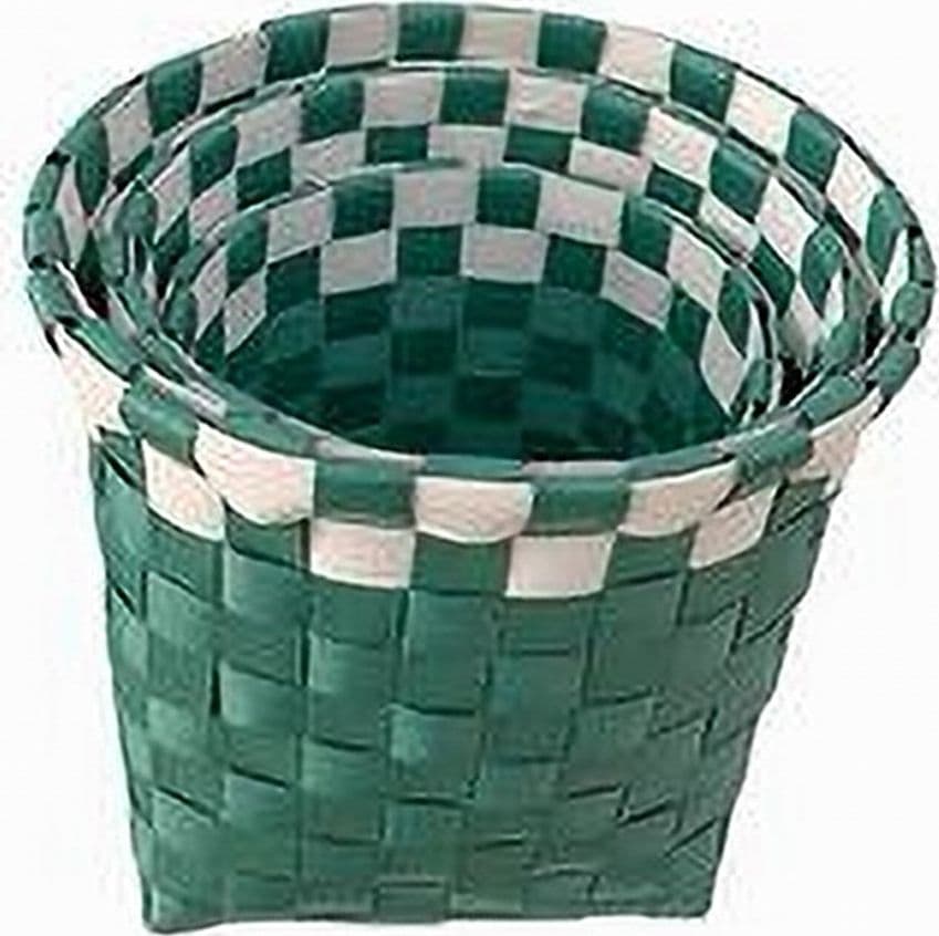 SET 3 CESTINI PORTA OGGETTI ORGANIZER TESSUTO BAGNO ROTONDI VERDE BIANCO 59078 - 3