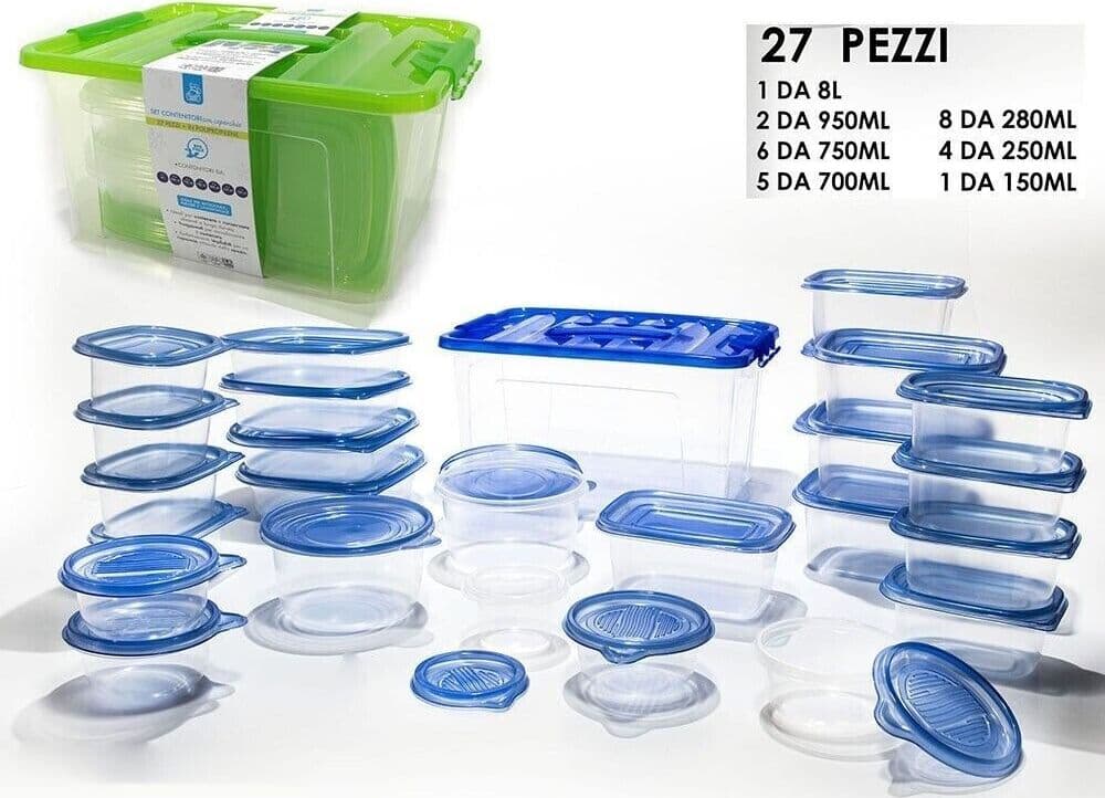 SET 27 PZ CONTENITORI ALIMENTI CIBO IN PLASTICA CON COPERCHIO CONTENITORE FRIGO - 2