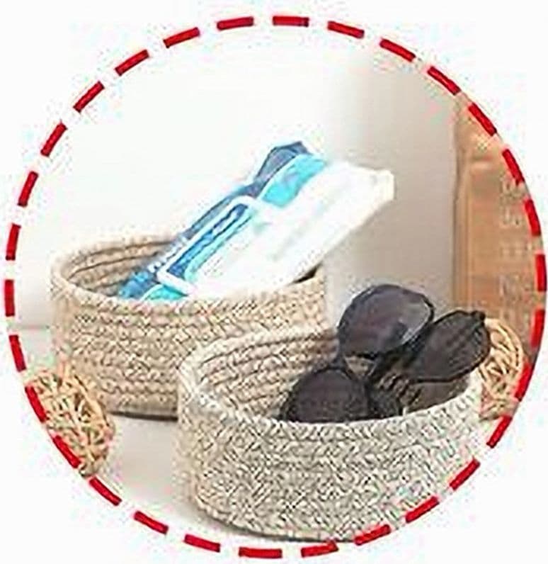 CESTINO CON MANICI PORTAOGGETTI CESTO TESSUTO INTRECCIATO ROTONDO 24X11 CM 10636 - 3