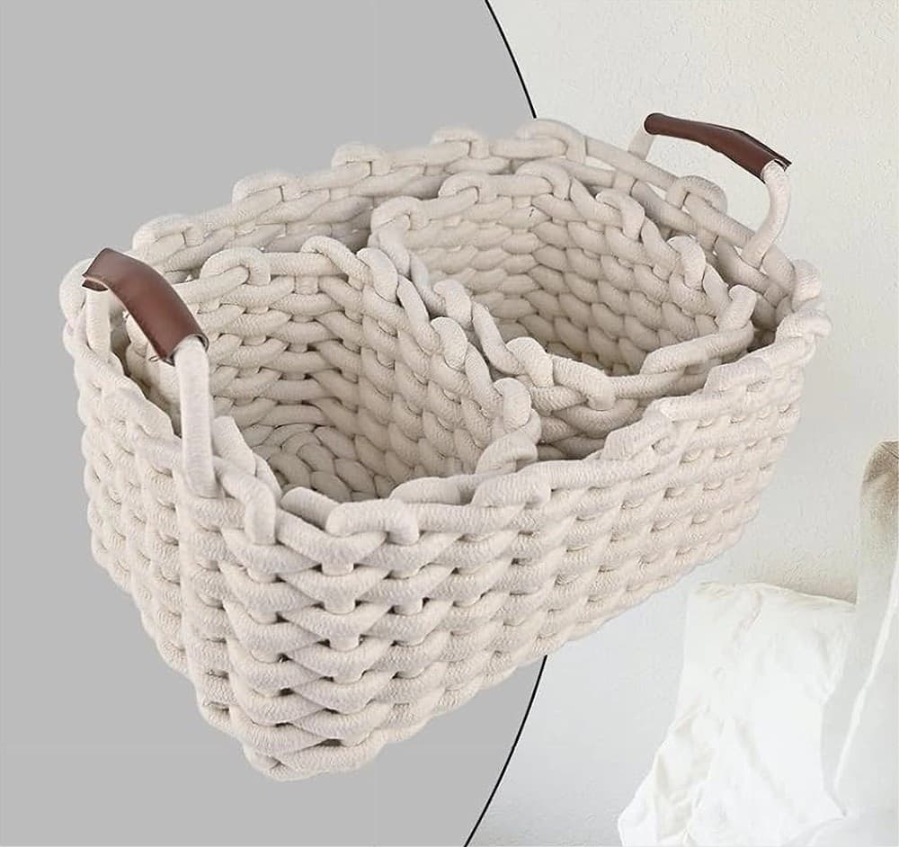 SET 3 CESTINI INTRECCIATI IN CORDA CESTO PORTAOGGETTI ORGANIZZA DECORA CASA 10634 - 11