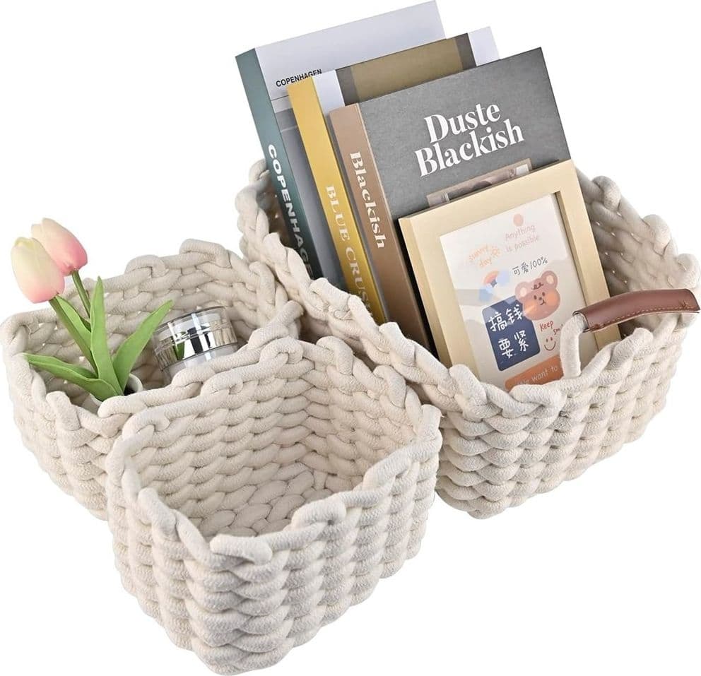 SET 3 CESTINI INTRECCIATI IN CORDA CESTO PORTAOGGETTI ORGANIZZA DECORA CASA 10634 - 12