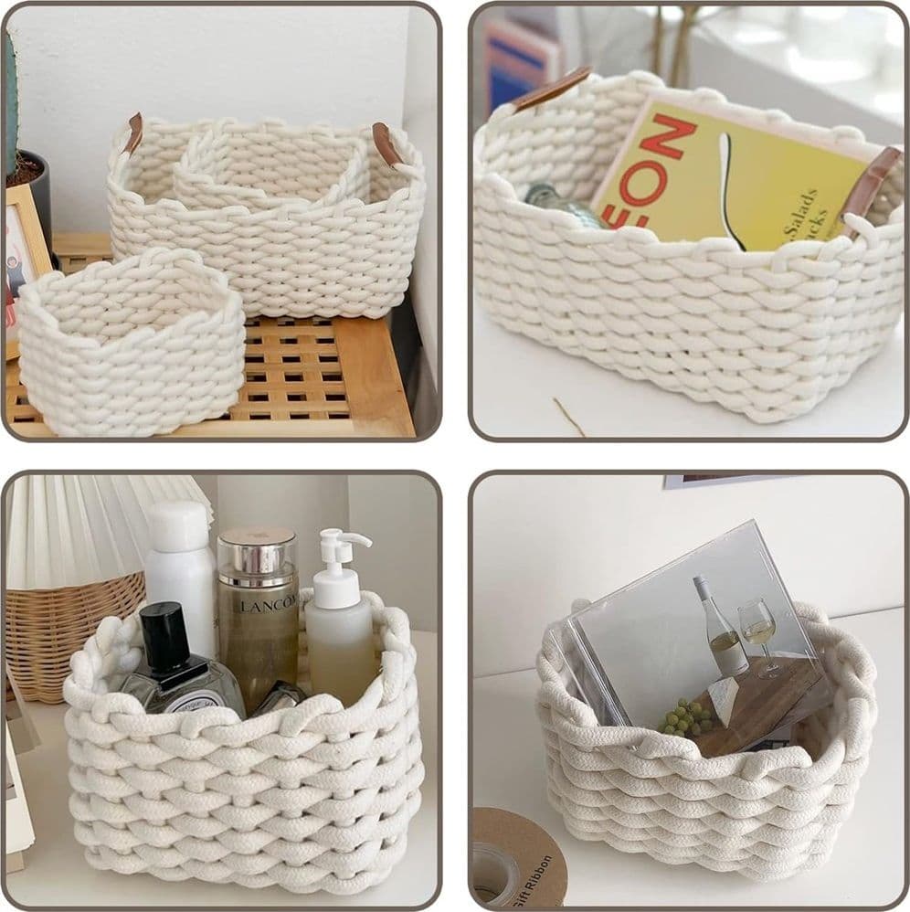 SET 3 CESTINI INTRECCIATI IN CORDA CESTO PORTAOGGETTI ORGANIZZA DECORA CASA 10634 - 13
