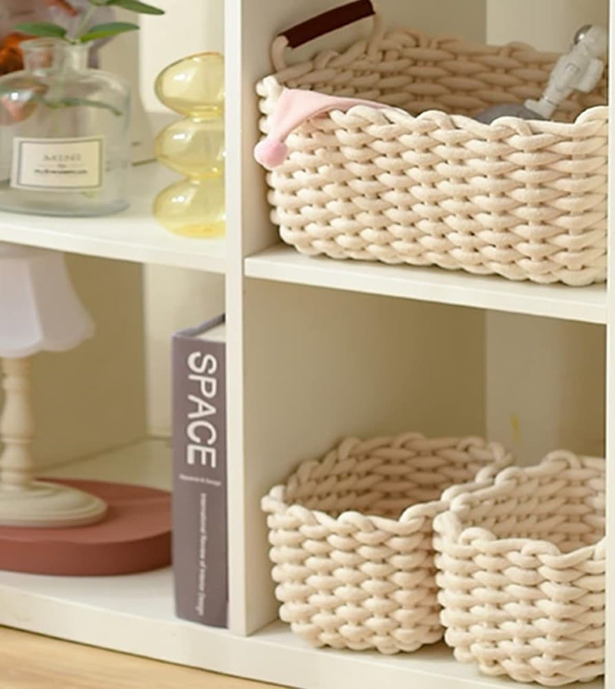 SET 3 CESTINI INTRECCIATI IN CORDA CESTO PORTAOGGETTI ORGANIZZA DECORA CASA 10634 - 14