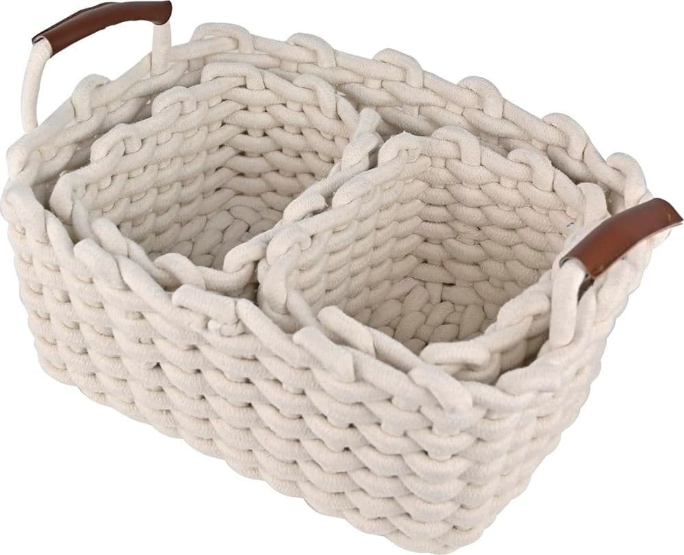 SET 3 CESTINI INTRECCIATI IN CORDA CESTO PORTAOGGETTI ORGANIZZA DECORA CASA 10634 - 10