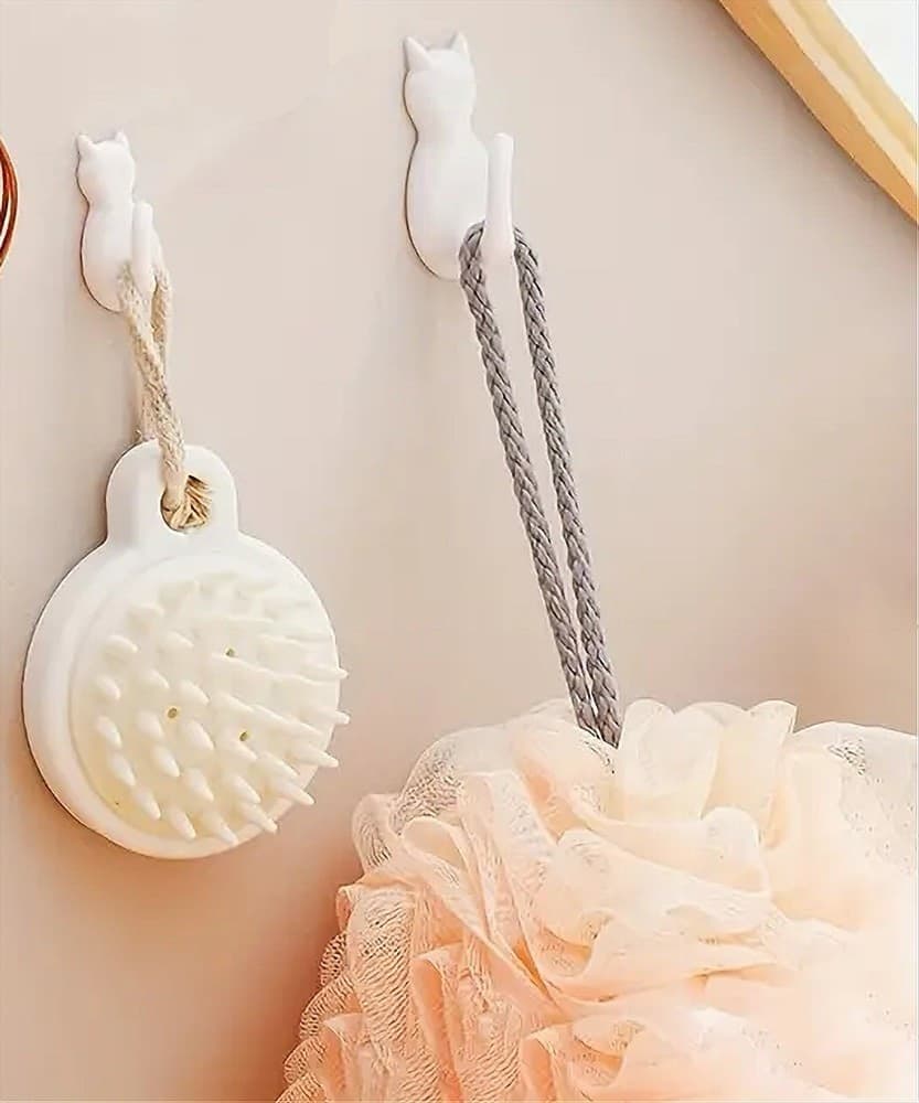 SET 3 PZ GANCI A FORMA DI GATTO BIANCHI ADESIVI PER CUCINA BAGNO DA PARETE 79346 - 5