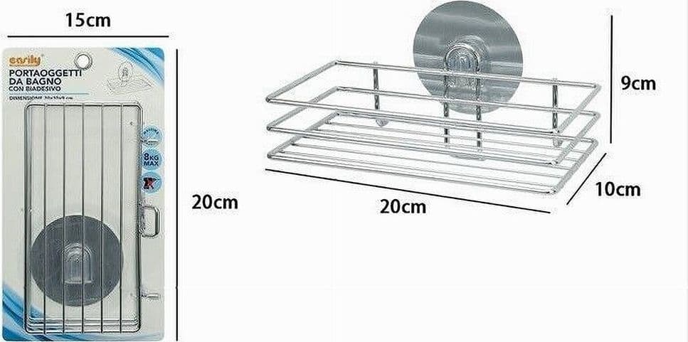 MENSOLA RETTANGOLARE PORTA OGGETTI DA BAGNO MONTAGGIO PARETE CON BIADESIVO 79839 - 2