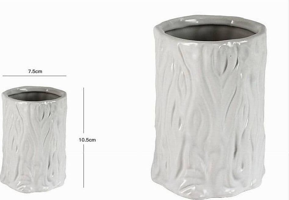 BICCHIERE PORTASPAZZOLINI DENTIFRICIO BAGNO CERAMICA BIANCA EFFETTO TRONCO 10331 - 2