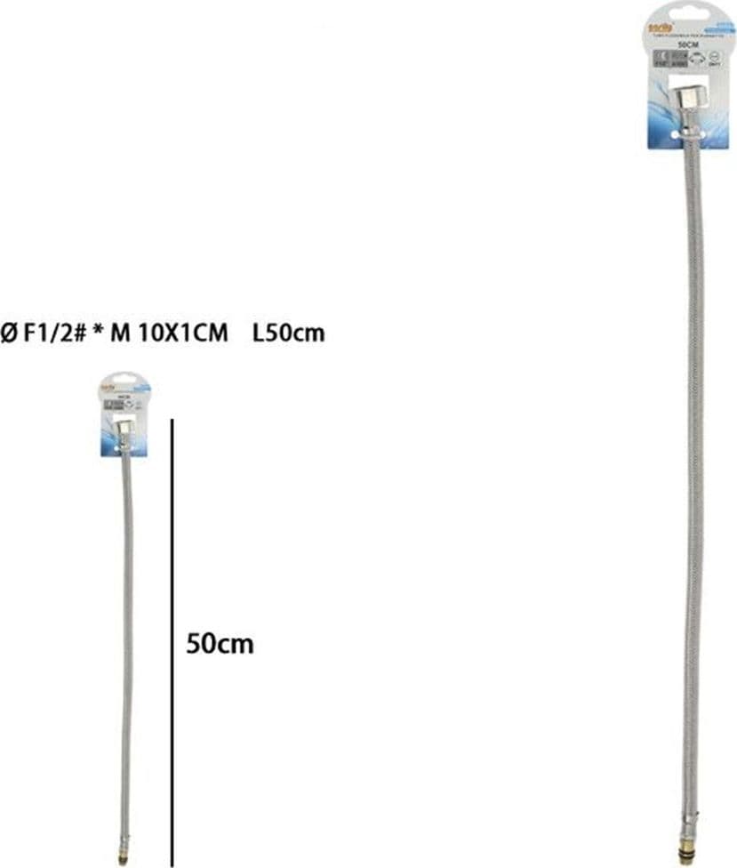 TUBO FLESSIBILE FLESSIBILI RUBINETTO MISCELATORE ACQUA 50 CM F1/2 X M10/1 69392 - 2