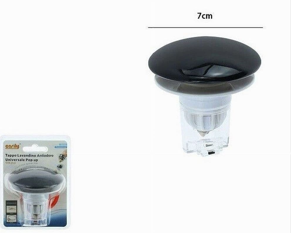 TAPPO DI SCARICO PER LAVANDINO BAGNO ANTIODORE UNIVERSALE POP UP NERO 7 CM 87385 - 2