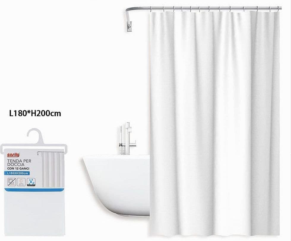 TENDA DA DOCCIA IMPERMEABILE PEVA BIANCA 12 GANCI 180 X 200CM ARREDO BAGNO 69809 - 2