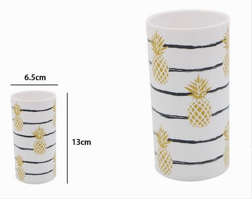 BICCHIERE PORTA SPAZZOLINO BIANCO CON ANANAS IN PLASTICA ACCESSORIO BAGNO 69758 - 2