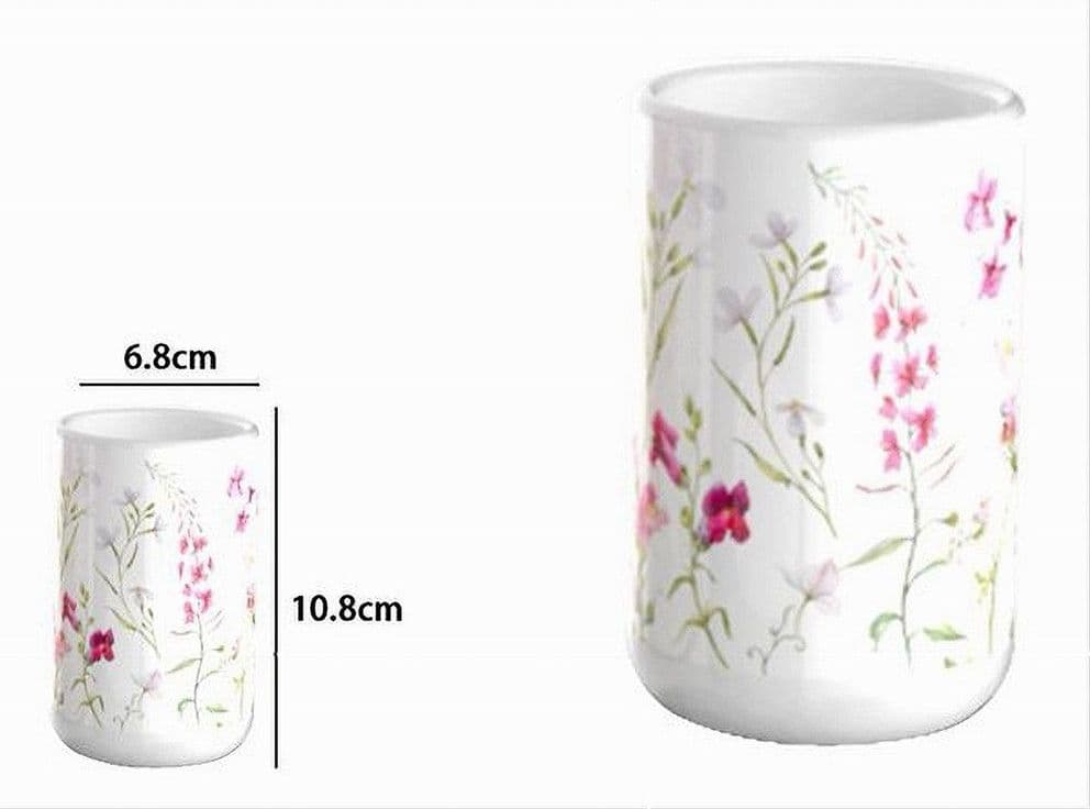 BICCHIERE PORTA SPAZZOLINO BIANCO CON FIORI IN CERAMICA ACCESSORIO BAGNO 69918 - 3