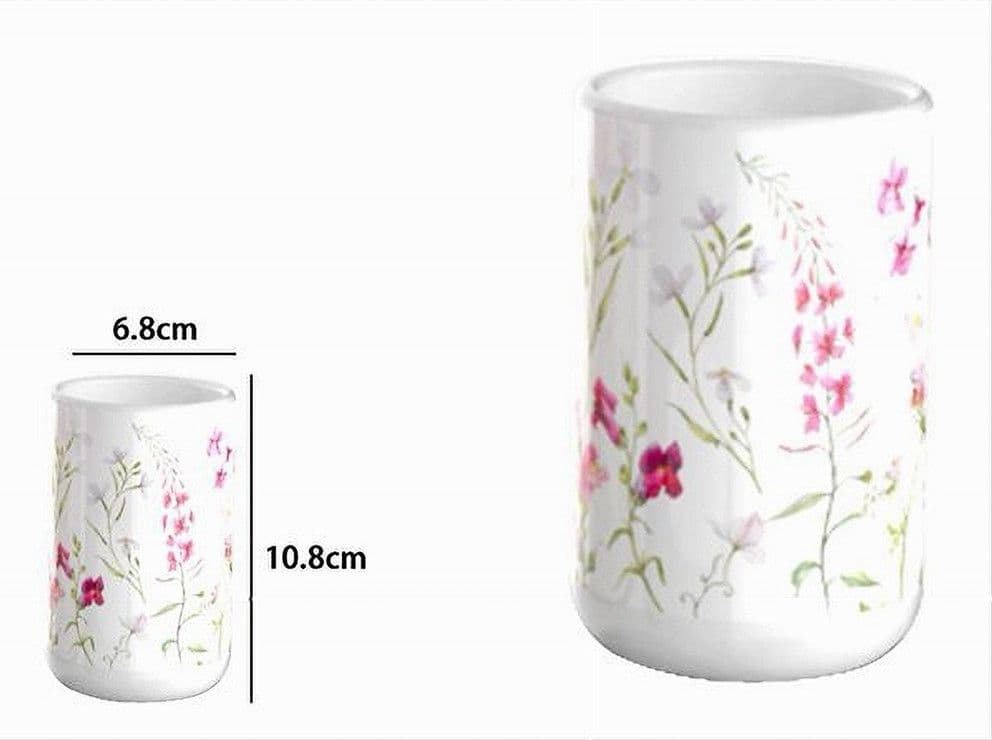 BICCHIERE PORTA SPAZZOLINO BIANCO CON FIORI IN CERAMICA ACCESSORIO BAGNO 69918 - 3