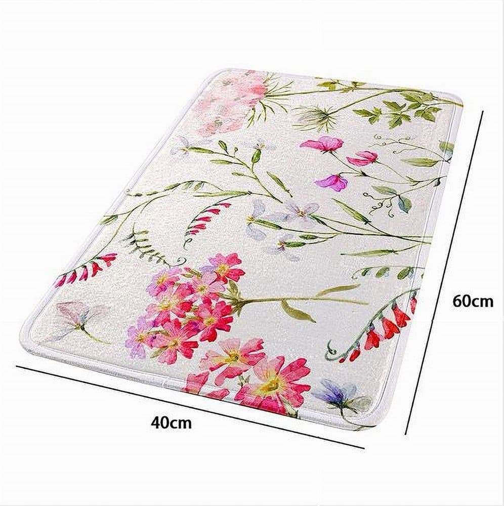 TAPPETO TAPPETINO ANTISCIVOLO TESSUTO BAGNO ARREDO 40X60CM BIANCO CON FIORI 69915 - 2