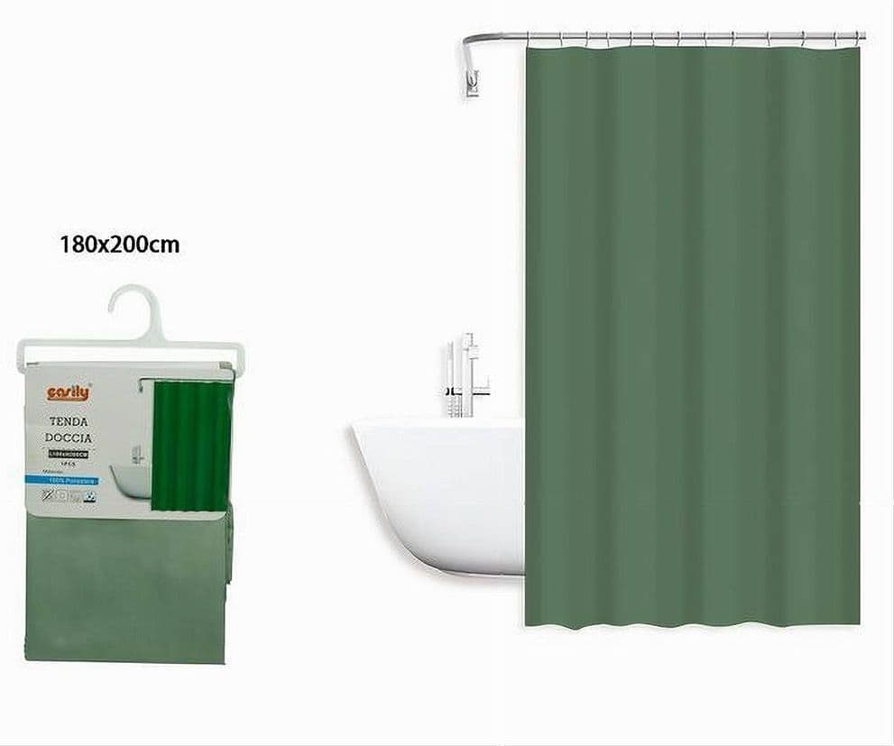TENDA DOCCIA ANTIMUFFA IMPERMEABILE POLIESTERE 180X200CM GANCI BAGNO VERDE 79858 - 2