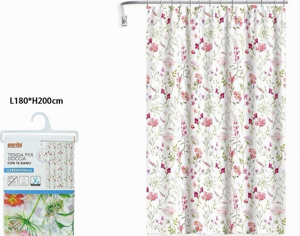 TENDA PER DOCCIA ANTIMUFFA IMPERMEABILE 180X200CM CON 12 ANELLI BAGNO FIORI 69916 - 3