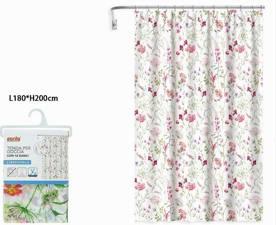 TENDA PER DOCCIA ANTIMUFFA IMPERMEABILE 180X200CM CON 12 ANELLI BAGNO FIORI 69916 - 3