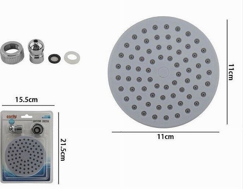 SOFFIONE PER DOCCIA ROTONDO 11 CM UGELLI FORI BAGNO MISCELATORE ATTACCHI 69284 - 2