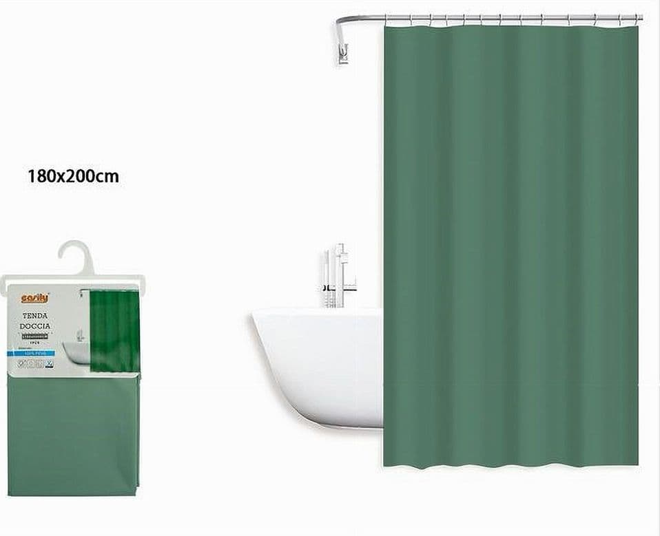 TENDA DOCCIA ANTIMUFFA IMPERMEABILE PEVA 180X200 CM CON ANELLI BAGNO VERDE 79712 - 2