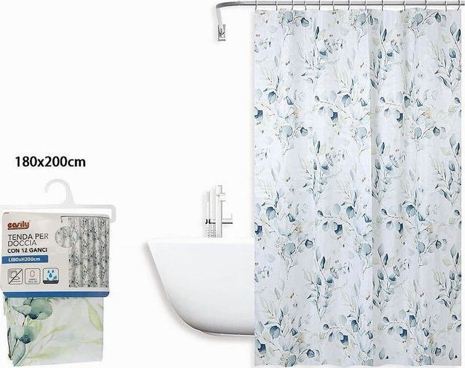 TENDA DOCCIA ANTIMUFFA IMPERMEABILE 180X200CM CON ANELLI BAGNO FIORI FOGLIE 87062 - 2