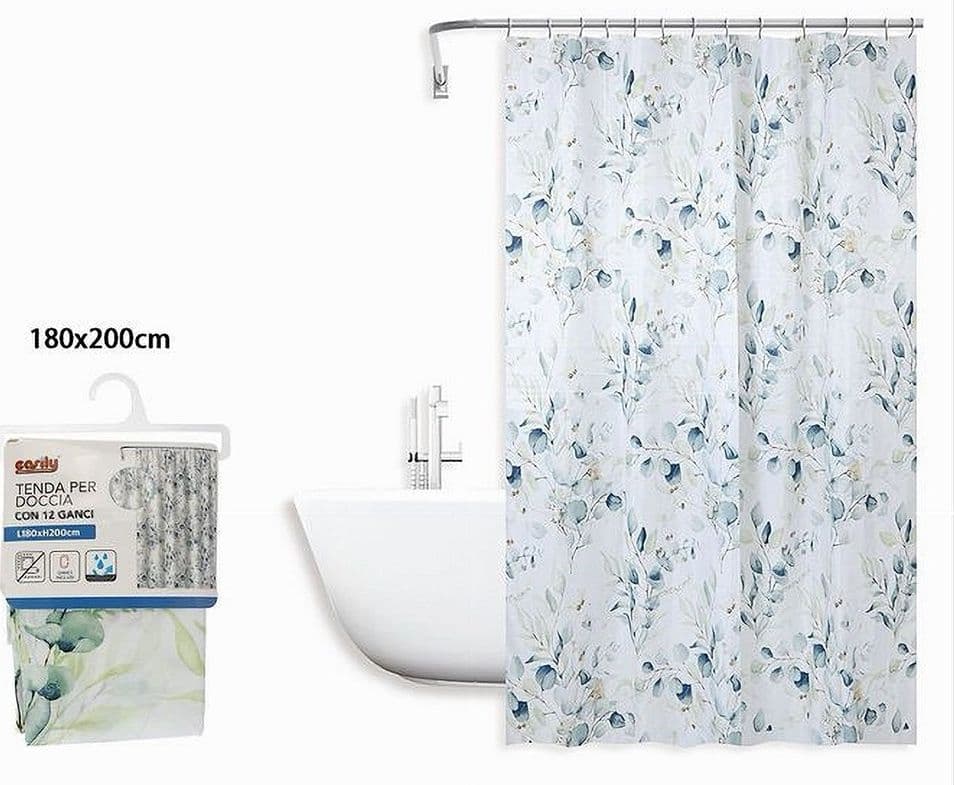 TENDA DOCCIA ANTIMUFFA IMPERMEABILE 180X200CM CON ANELLI BAGNO FIORI FOGLIE 87062 - 2