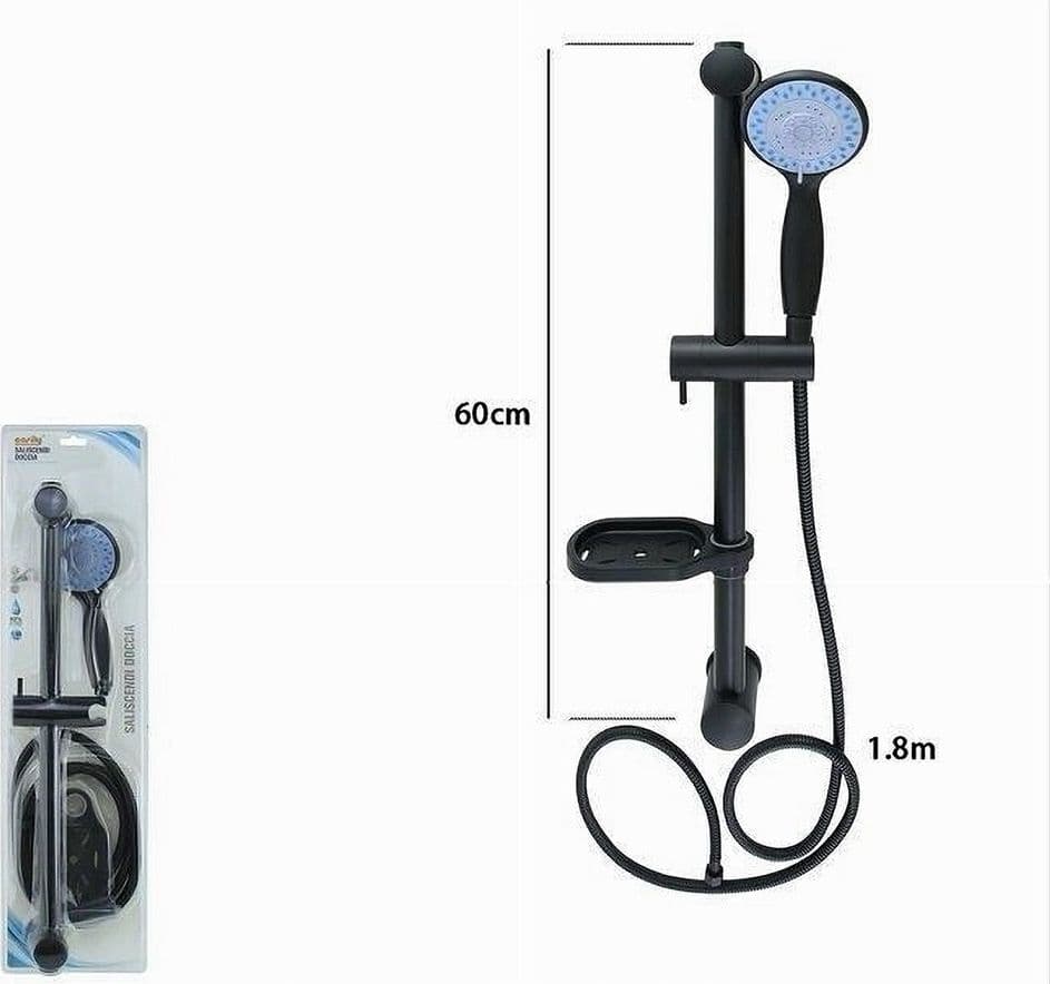 SALISCENDI COLONNA DOCCIA NERO SOFFIONE MULTIGETTO MENSOLA PORTA SAPONE BAGNO 87494 - 6
