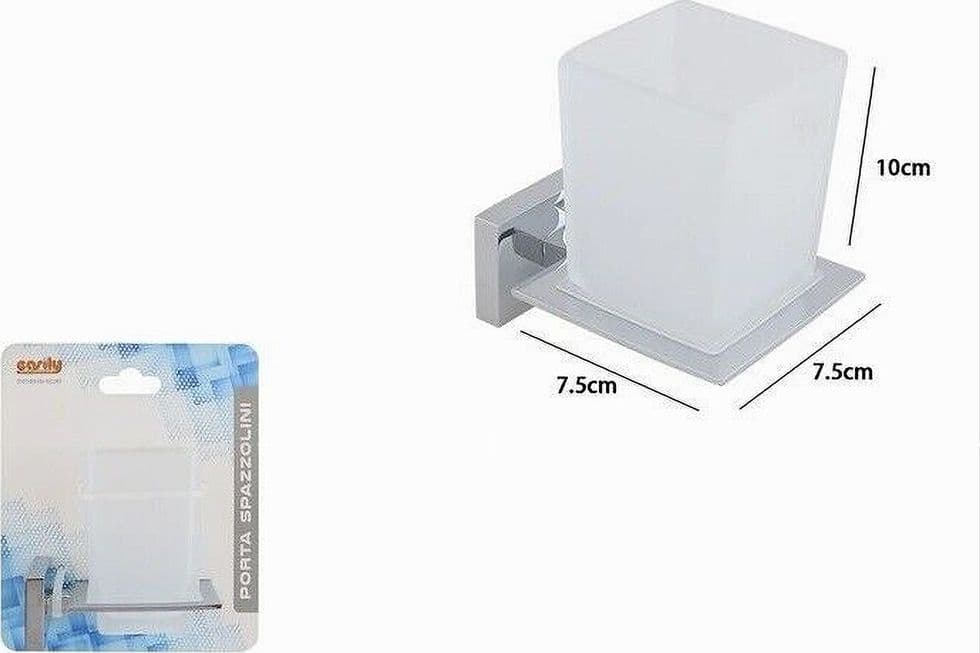 PORTA SPAZZOLINI DENTIFRICIO CON BICCHIERE VETRO PARETE ARREDO BAGNO CUBO 87213 - 5