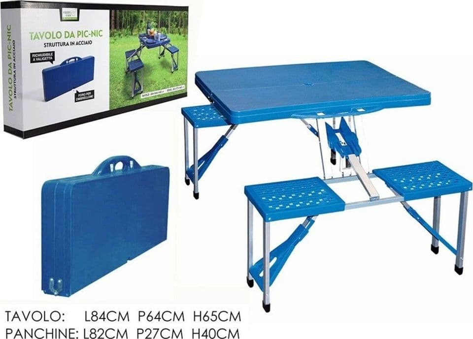SET TAVOLO DA CAMPEGGIO PIC NIC GIARDINO PIEGHEVOLE RICHIUDIBILE CON SEDIE BLU - 6
