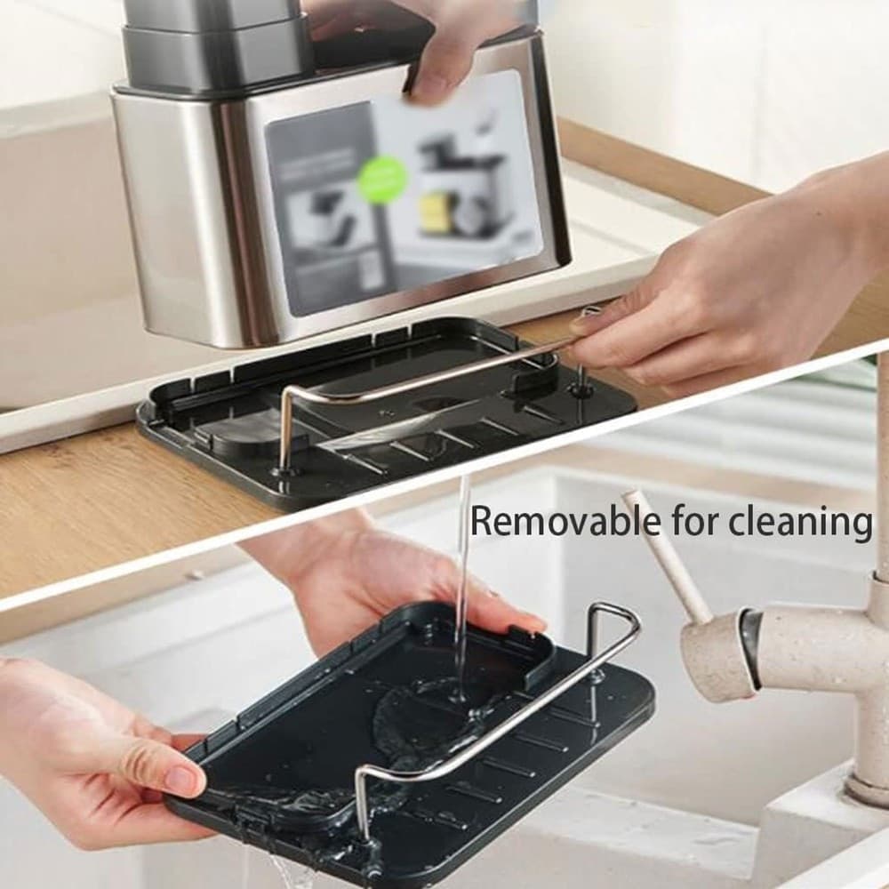 DISPENSER DI SAPONE CUCINA DA APPOGGIO MANUALE IN ACCIAIO CONTENITORE DA 400 ML - 7