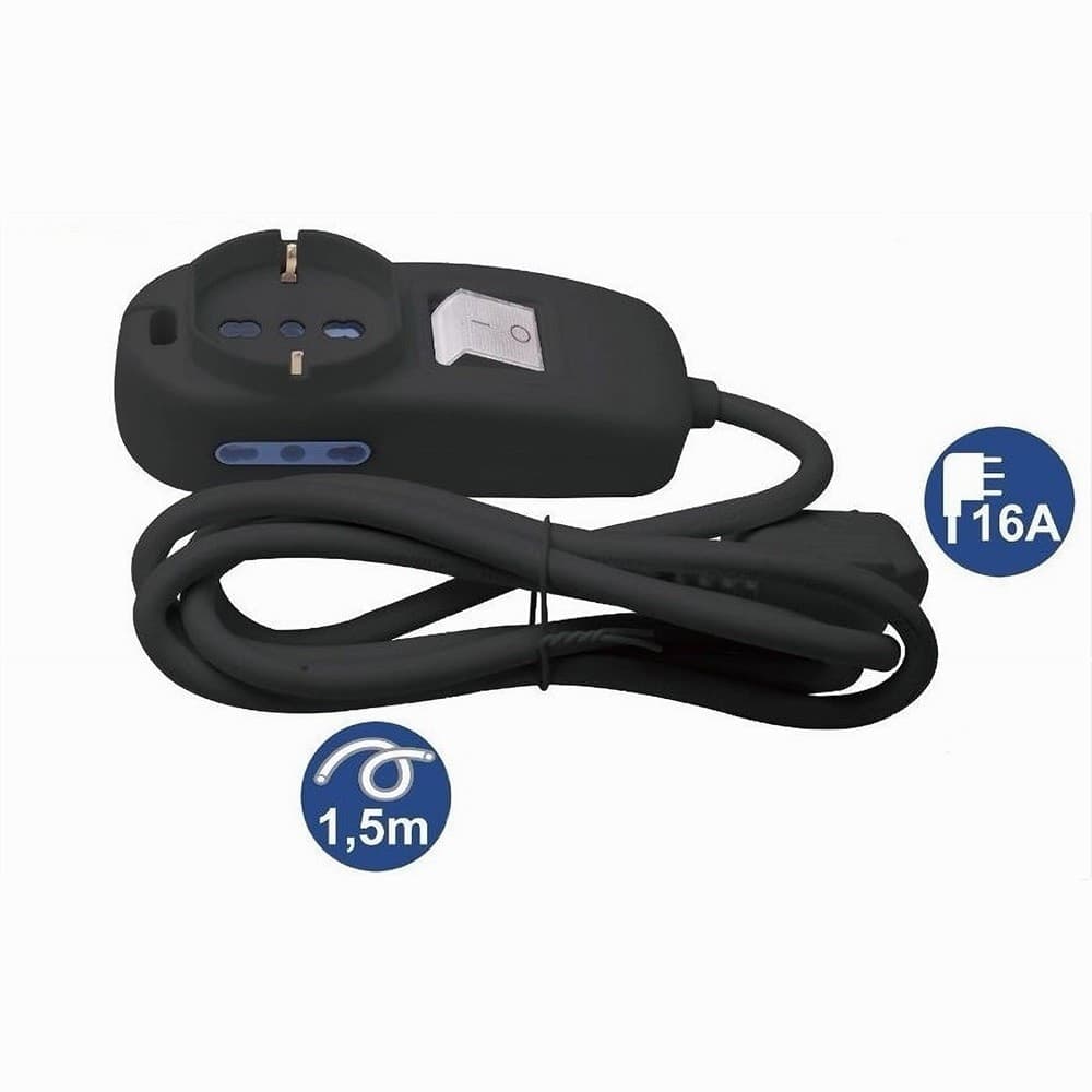 MULTIPRESA 1 USCITE UNIVERSALI+2 BIPASSO 10/16A SPINA 16A CAVO 1.5MT NERA 80336N - 2