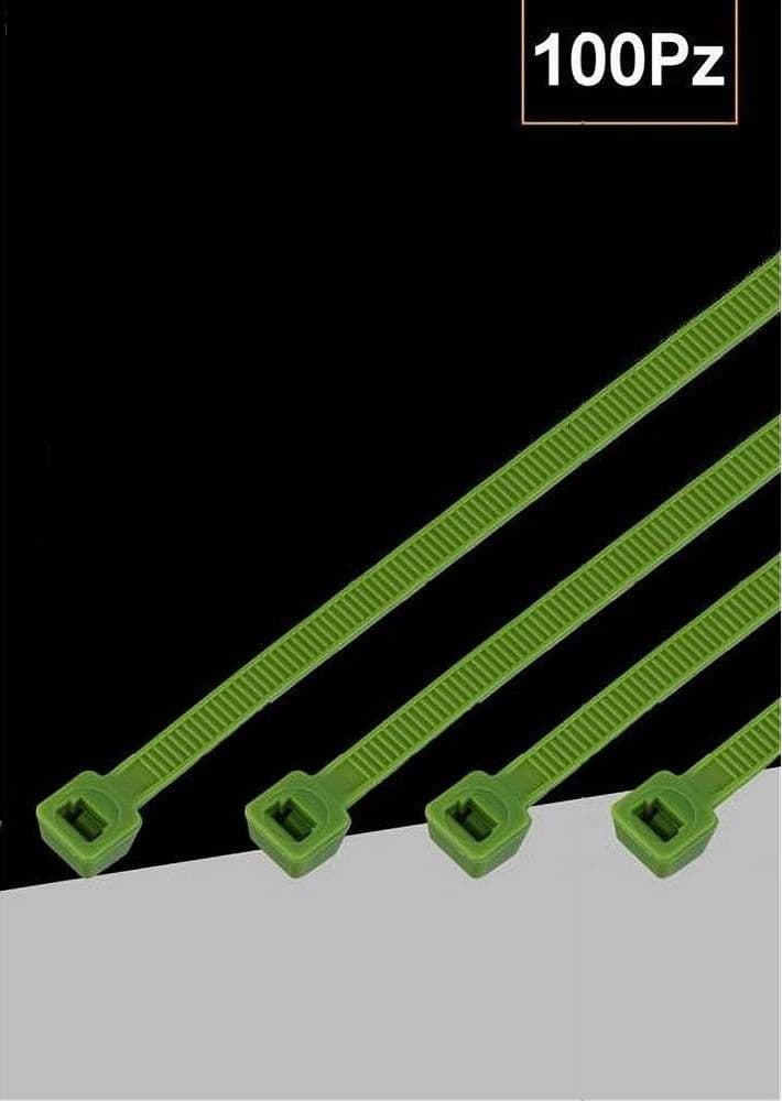 SET 100PZ FASCETTE SERRACAVO AUTOBLOCCANTI IN NYLON VERDE 4.8MM X 250MM 48-250-V - 2