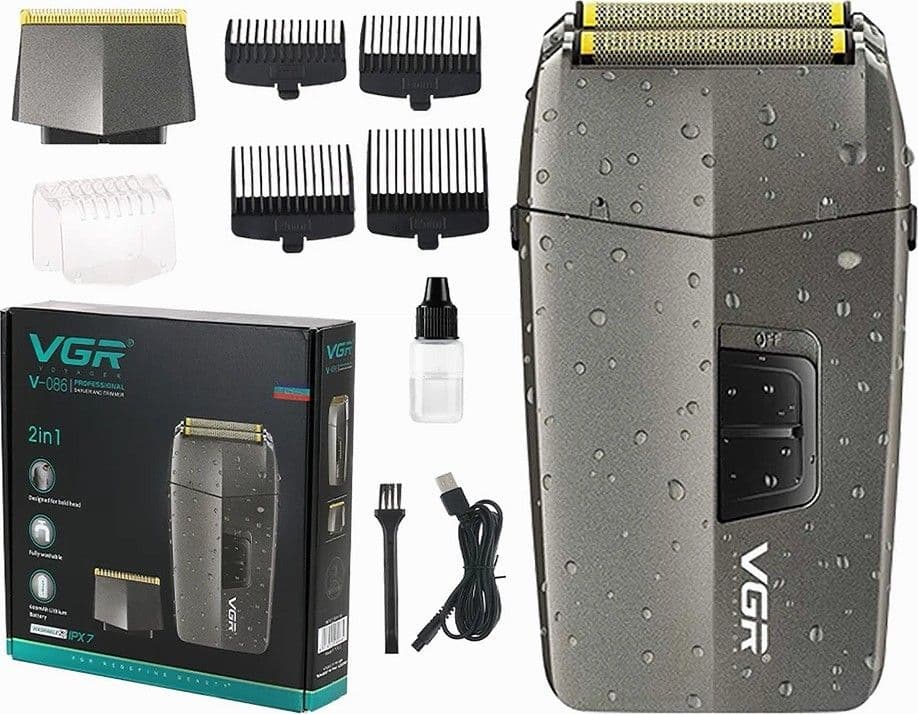 RASOIO 2IN1 TAGLIACAPELLI A BATTERIA RICARICABILE SENZA FILI PER BARBA USB V-086 - 11
