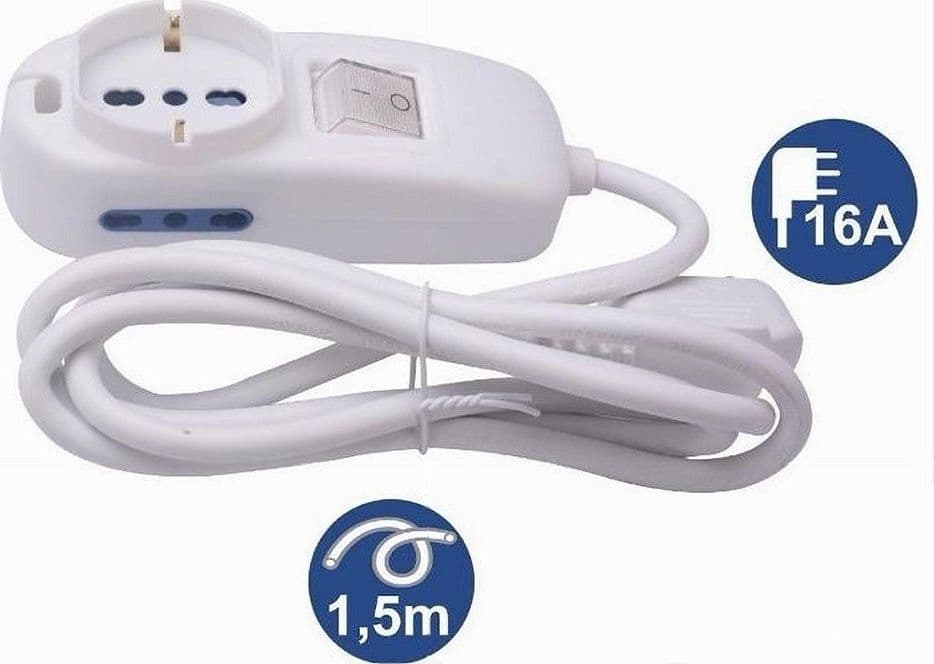 MULTIPRESA 1 USCITE UNIVERSALI + 2 BIPASSO 10/16A SPINA 16A CAVO 1.5 MT 80331N - 2