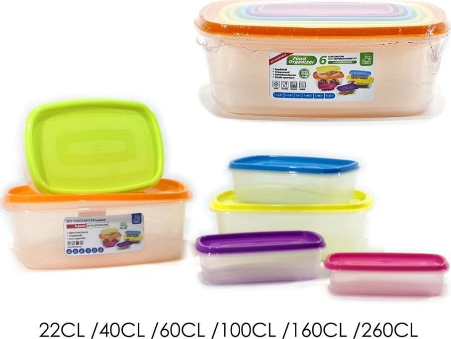 SET 6 PZ CONTENITORI ERMETICI CON COPERCHIO PER CONSERVARE ALIMENTI RETTANGOLARI - 4