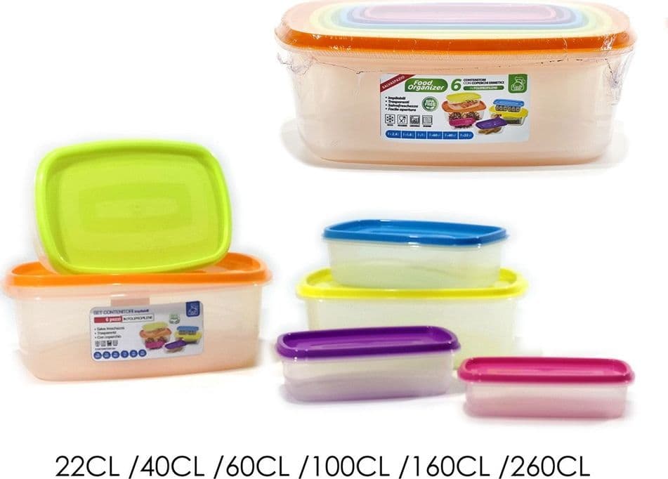 SET 6 PZ CONTENITORI ERMETICI CON COPERCHIO PER CONSERVARE ALIMENTI RETTANGOLARI - 4