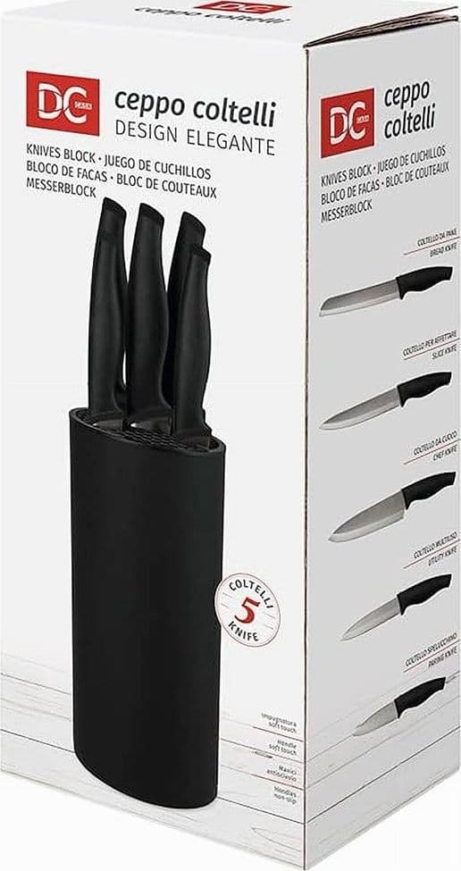 SET CEPPO 5 PEZZI COLTELLI COLTELLO NERO DESIGN ELEGANTE UTENSILI DA CUCINA - 4