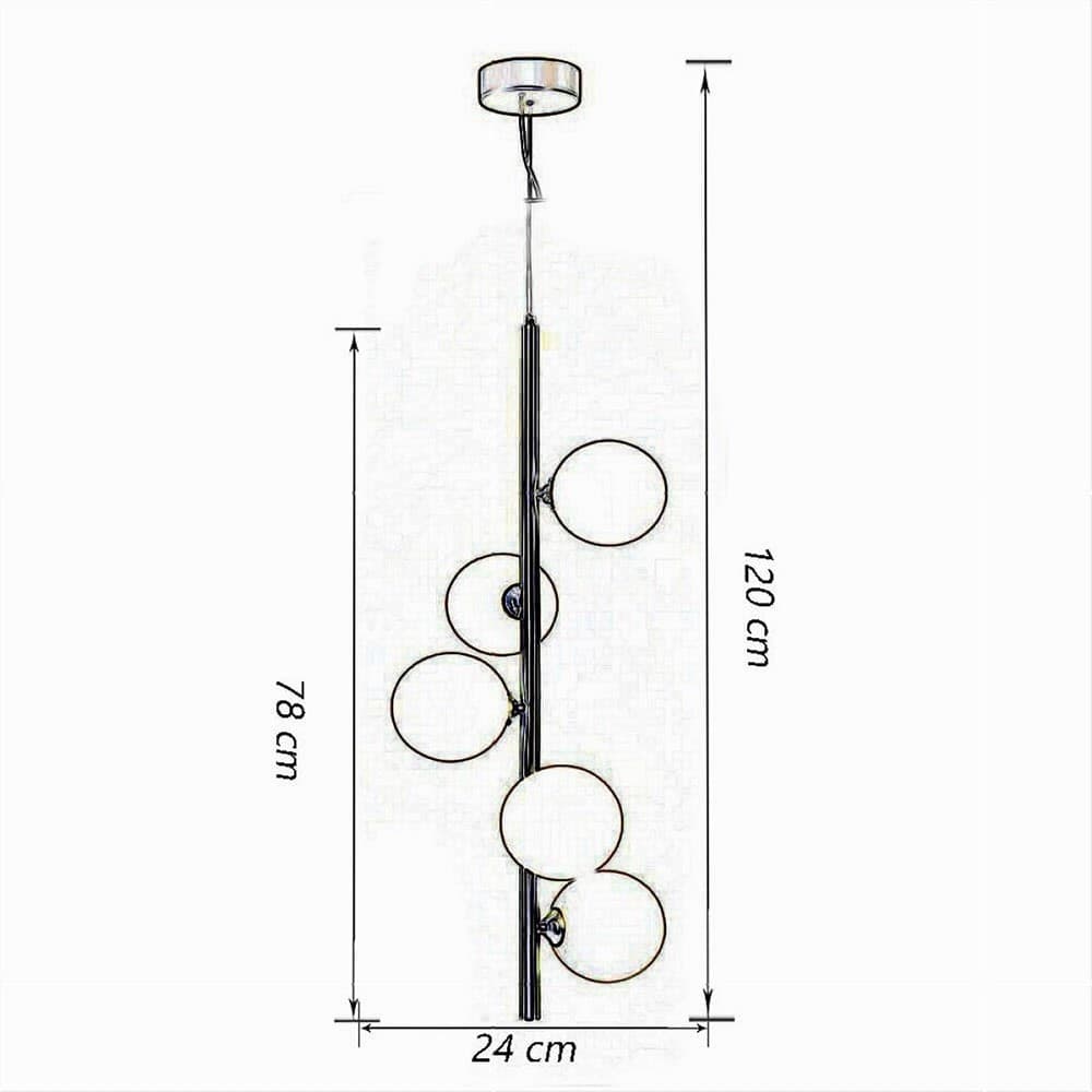 LAMPADARIO A SOSPENSIONE BRONZO 5 SFERE LAMPADA SOFFITTO CON STELO VERTICALE A95 - 6