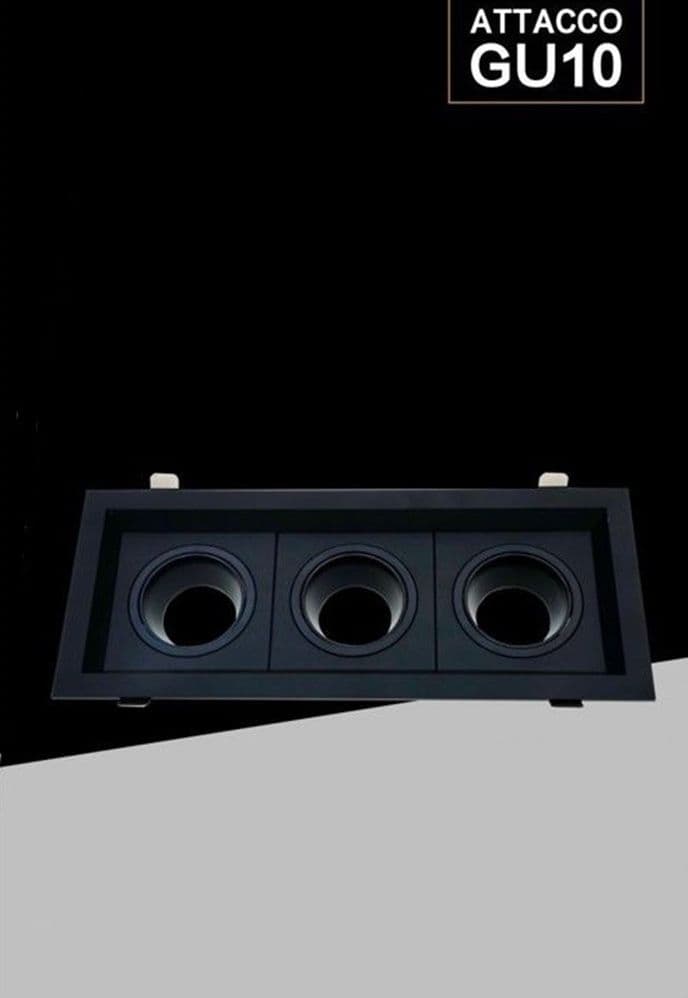PORTA FARETTO TRIPLO ORIENTABILE AD INCASSO NERO PER LAMPADINE GU10 GU5.3 P33-N3 - 3