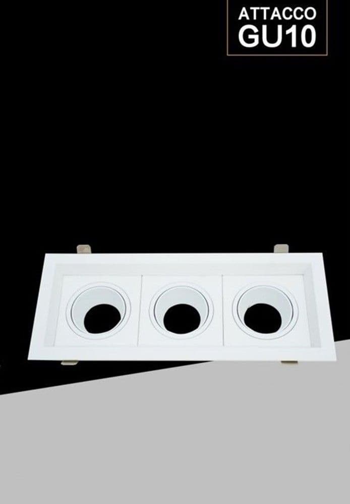 PORTA FARETTO TRIPLO ORIENTABILE INCASSO BIANCO PER LAMPADINE GU10 GU5.3 P33-B3 - 3