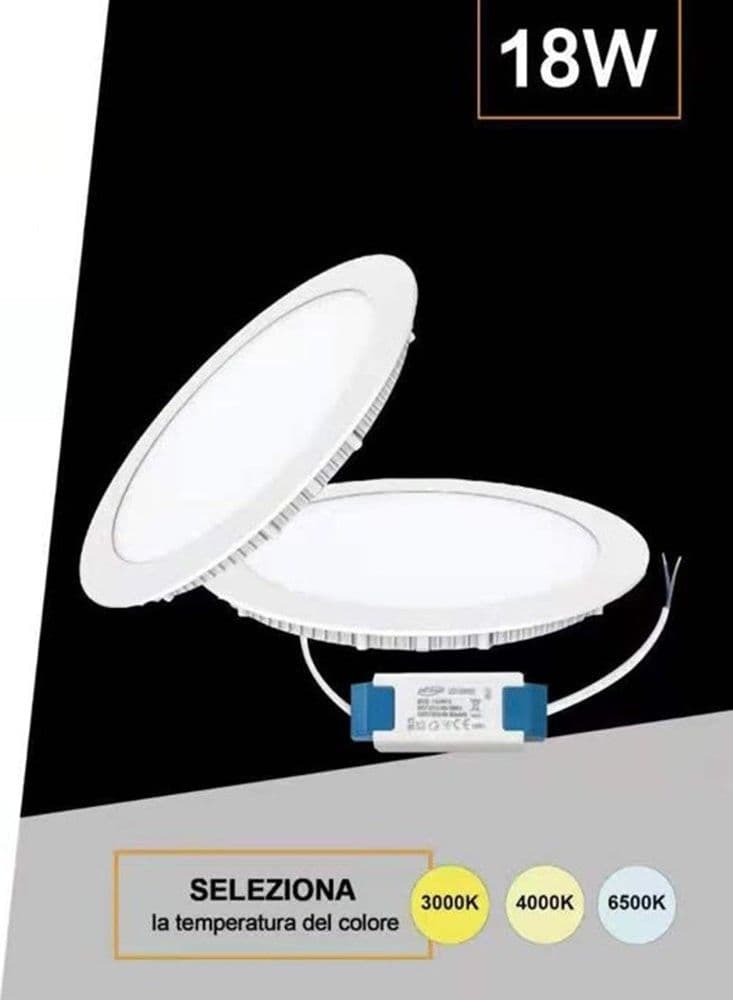 PANNELLO SMD LED TONDO DA INCASSO 18W CON DRIVER CCT 3000K 4000K 6500K P205A-T3C - 5