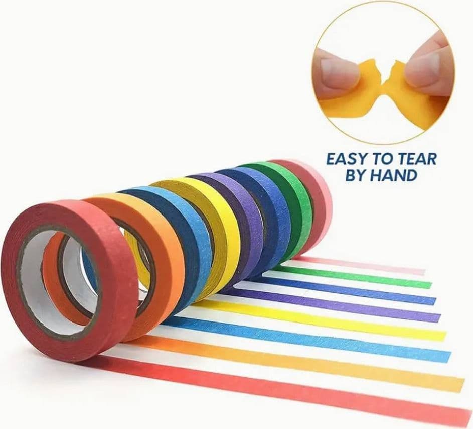 SET 6 ROTOLI NASTRO CARTA GOMMATA COLORATA 38MMX15MT ADESIVO PROTEZIONI PITTURA - 3