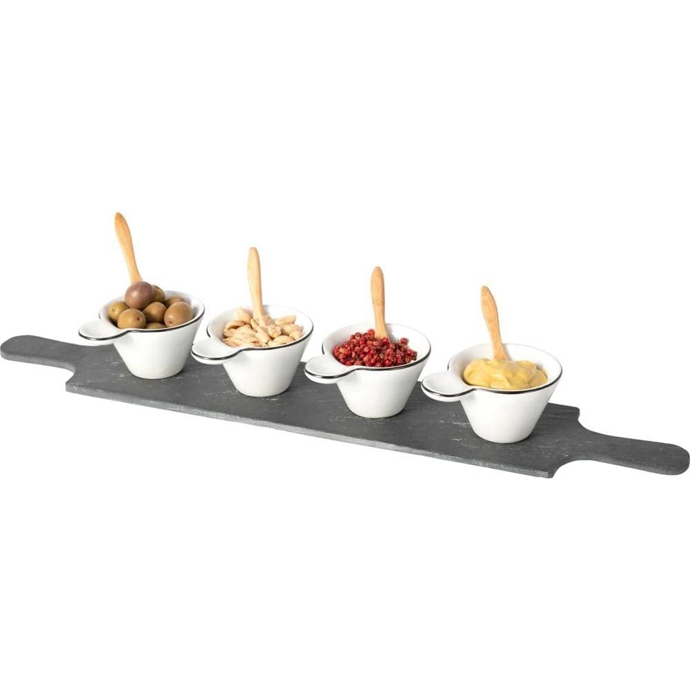 SET ANTIPASTIERE CON 4 PIATTINI E CUCCHIAINI IN BAMBOO E 1 VASSOIO IN ARDESIA - 3